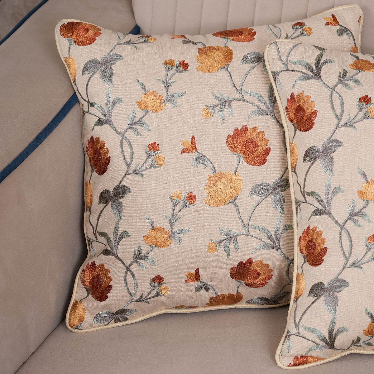 Embroidered Floral Vine Cushion Cover