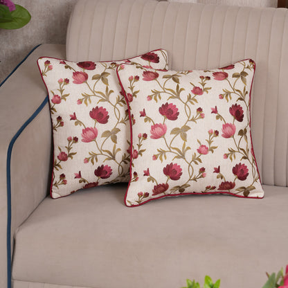 Embroidered Floral Vine Cushion Cover