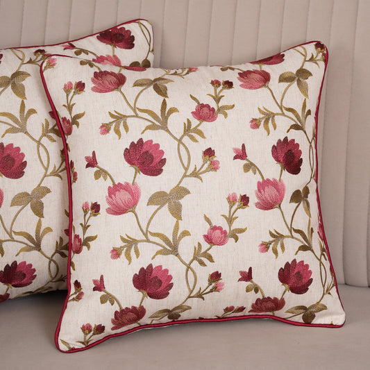 Embroidered Floral Vine Cushion Cover
