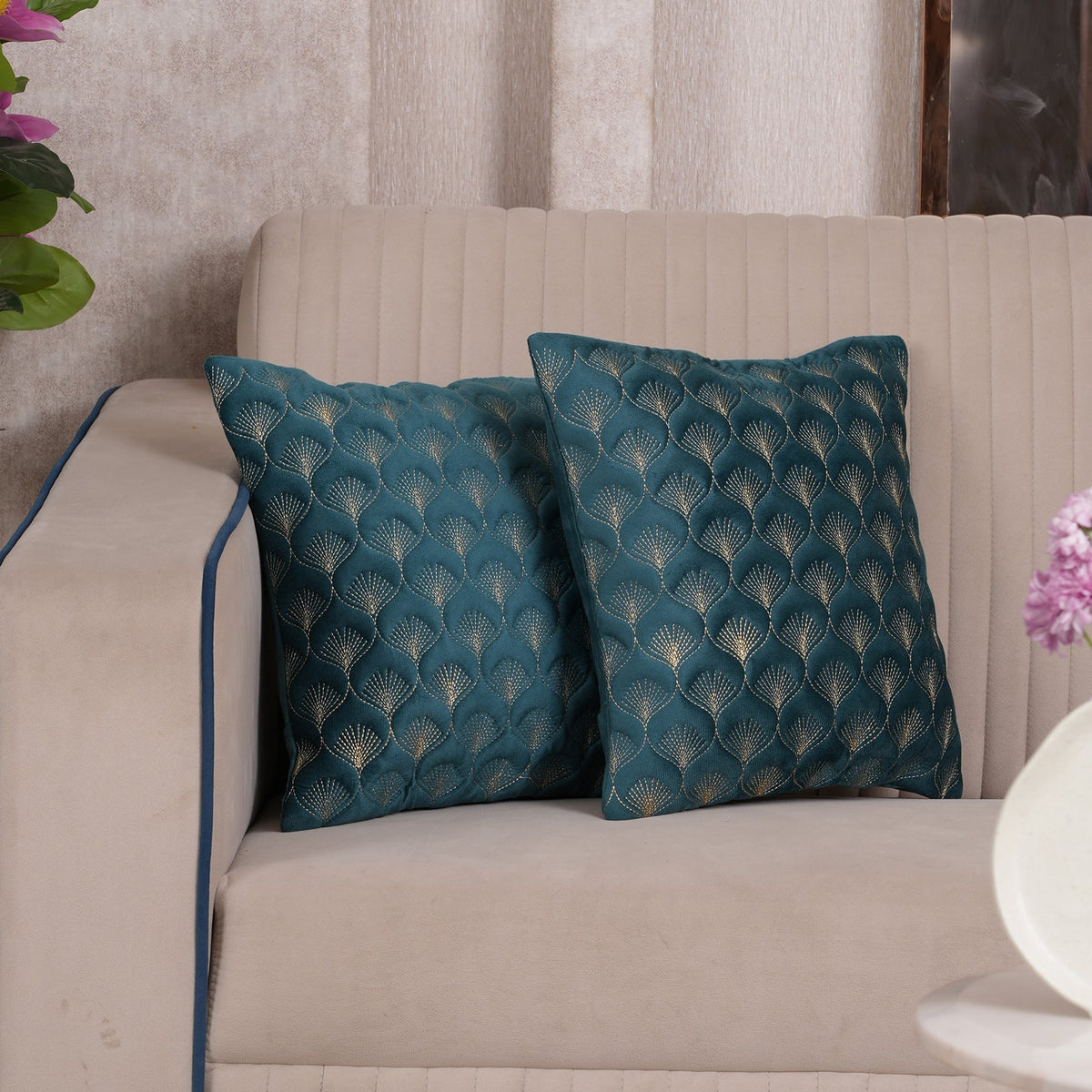 Luxury Quilted Scalloped  Cushion Cover- Set of 2