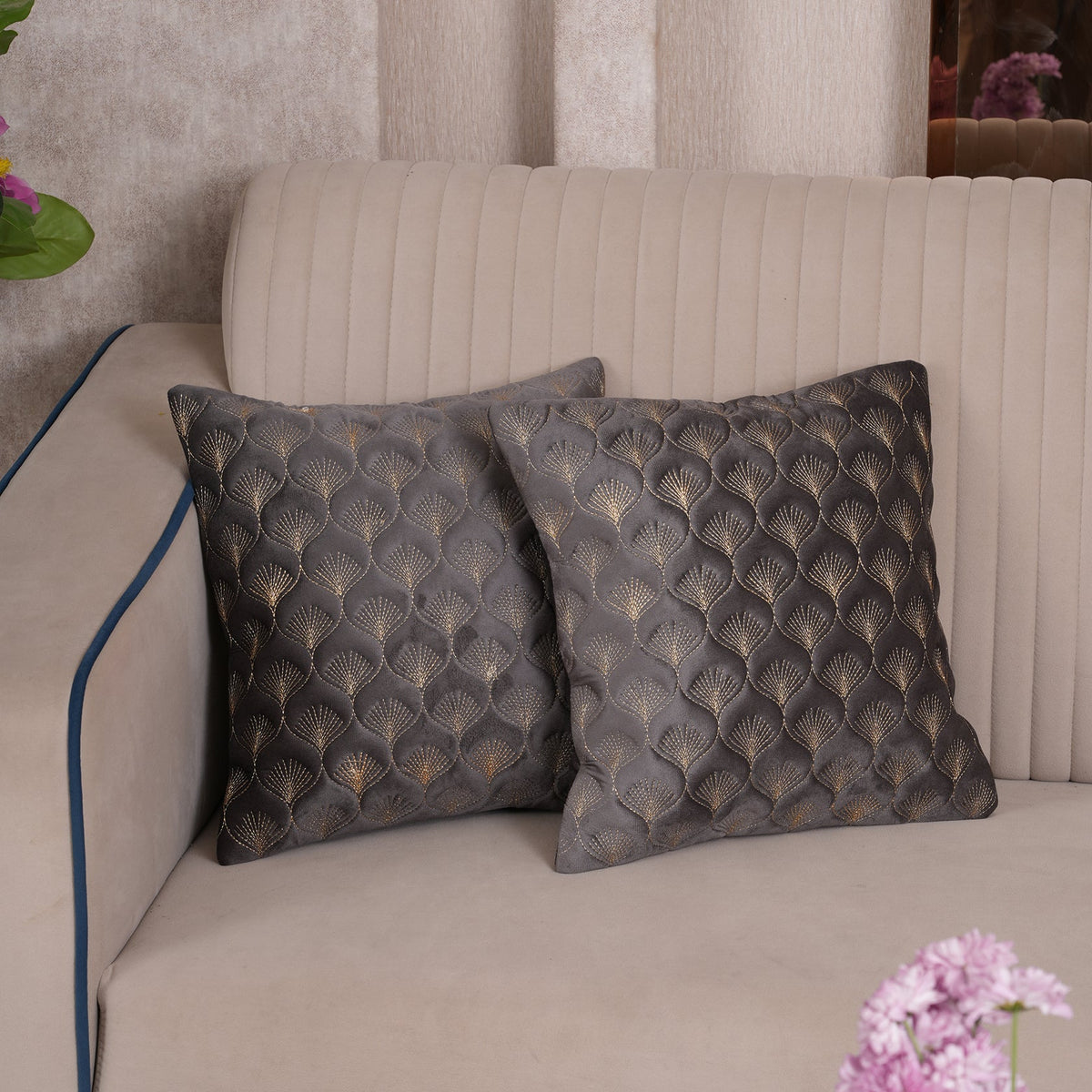 Luxury Quilted Scalloped  Cushion Cover- Set of 2