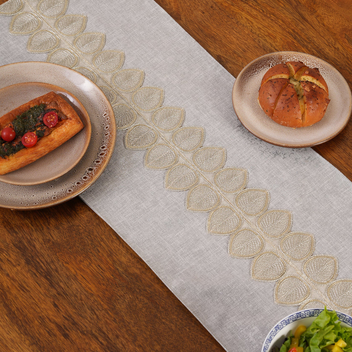 Embroidered Leaf-Vine Table Runner