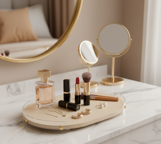 Luxe Oval Tray With Beige Accent - Large