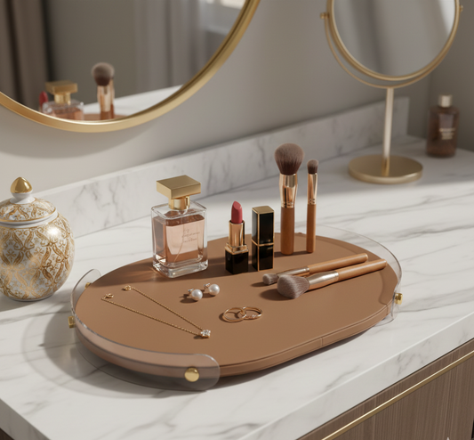 Luxe Oval Tray With Brown Accent - Medium