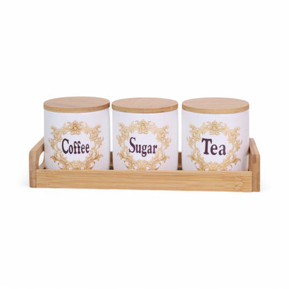 Coffee, Sugar & Tea Jar 850ML with Bamboo Lid & Tray Set of 3