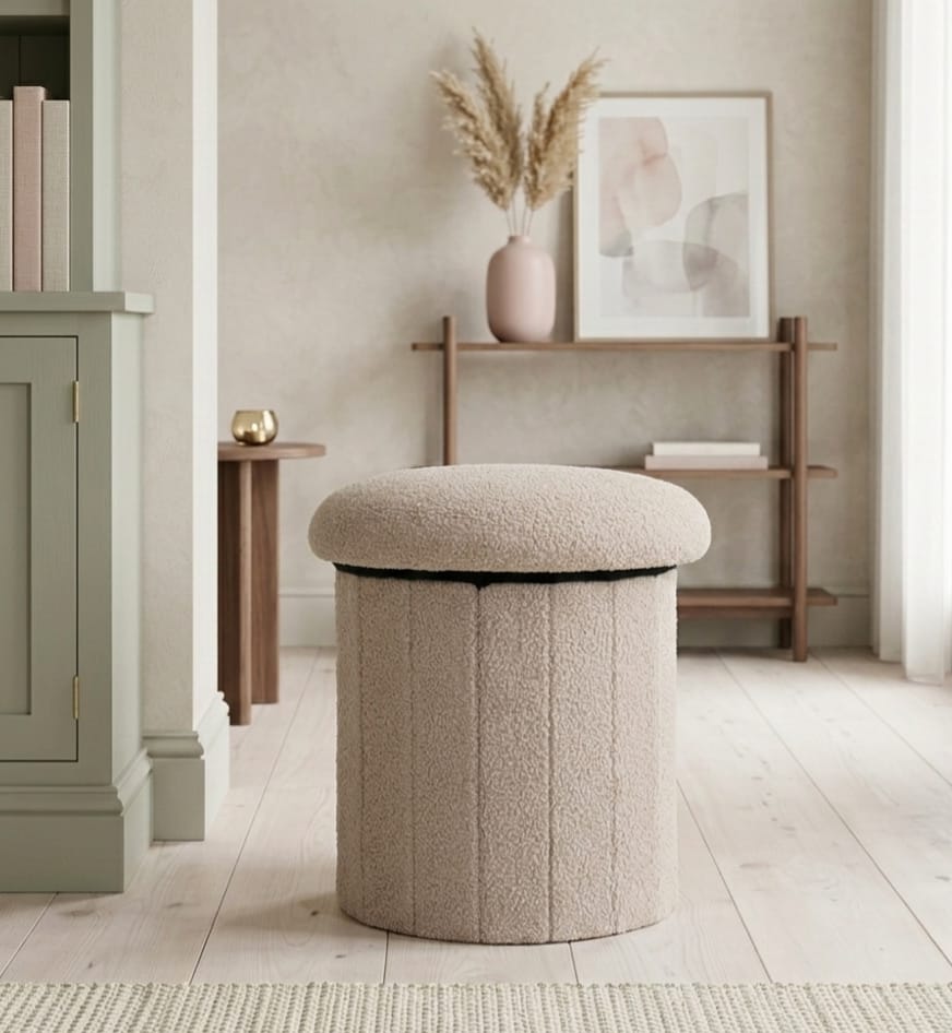 Mushroom Shaped Pouffe with Storage - Beige